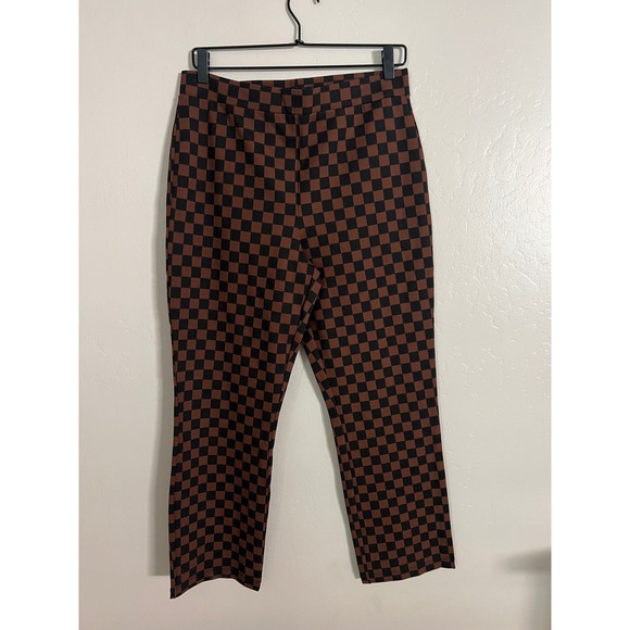 Sanctuary x Anthropologie Pants - Sanctuary x Anthropologie Brown Black Checkered Slim Leg Pants XL Stretch Ponte